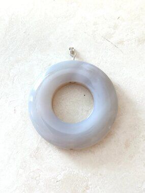 Genuine Agate Donut Minimalist Pendant, Large Translucent Gemstone Pendant